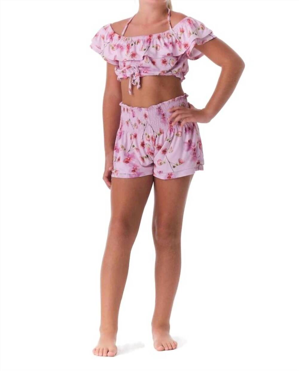 NEW SUBMARINE orchids floral shorts in pink
